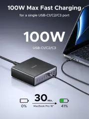 UGREEN 55763 X766 Nexode 6xUSB-C 2xUSB-A 200W GaN 8 Portlu Masaüstü Hızlı Şarj Cihazı İstasyonu + UGREEN 35608 S510 Black Label 2500W 250V 10A Universal Alman Standartı Seyahat Dönüştürücü