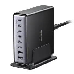 UGREEN 55763 X766 Nexode 6xUSB-C 2xUSB-A 200W GaN 8 Portlu Masaüstü Hızlı Şarj Cihazı İstasyonu + UGREEN 35608 S510 Black Label 2500W 250V 10A Universal Alman Standartı Seyahat Dönüştürücü