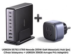 UGREEN 55763 X766 Nexode 6xUSB-C 2xUSB-A 200W GaN 8 Portlu Masaüstü Hızlı Şarj Cihazı İstasyonu (Ugreen 35608 Avrupa Priz Adaptörü İle) - 2