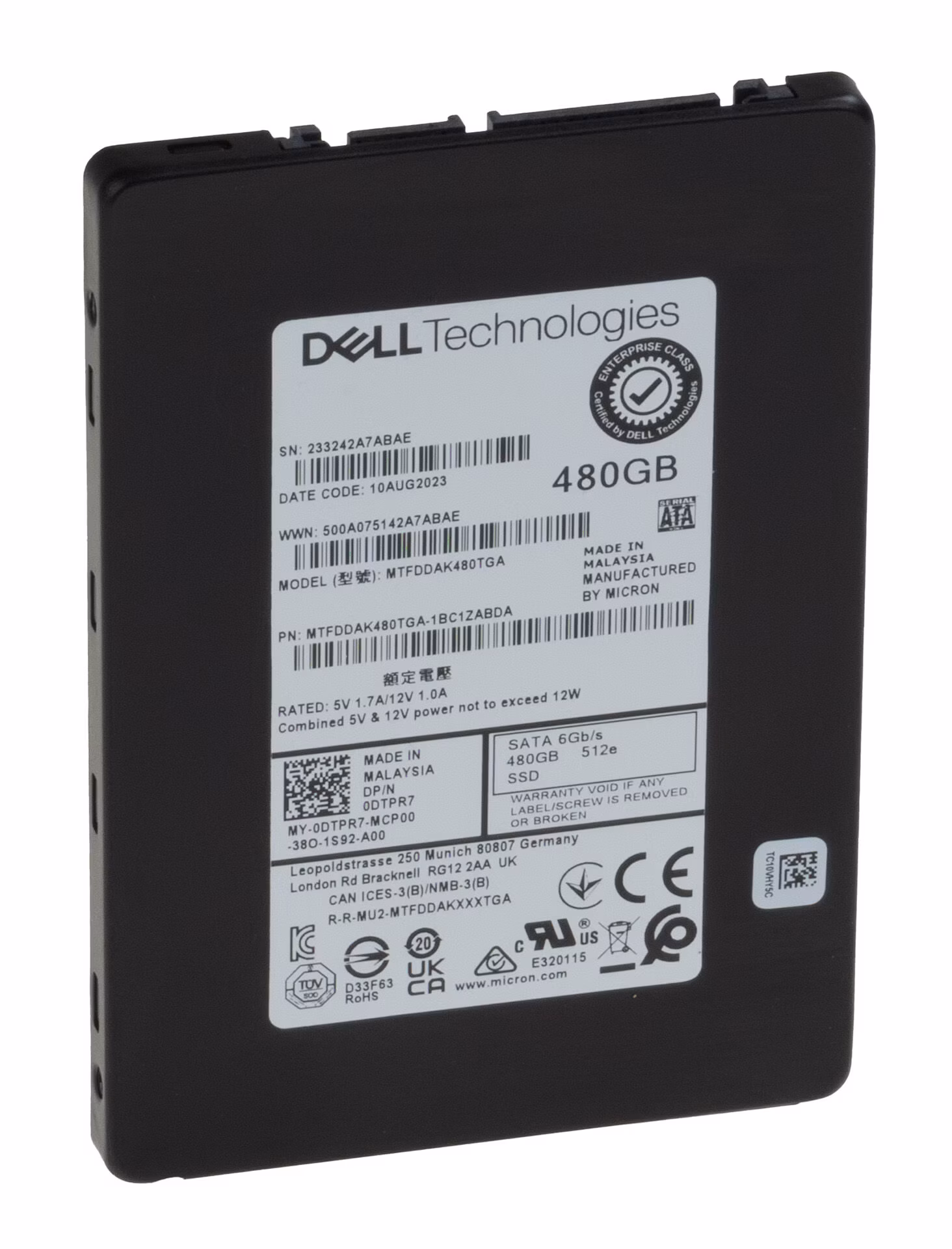 DELL Technologies 480GB 512e Sata 6Gbps 2.5'' Server Sunucu SSD MTFDDAK480TGA 1BC1ZABDA 0DTPR7