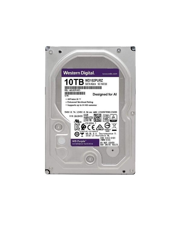 WESTERN DİGİTAL Purple 10TB 7200rpm 256MB Sata3 7/24 Güvenlik 3.5'' Harddisk (WD102PURZ)