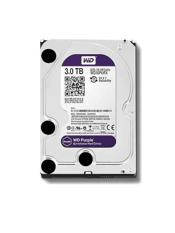 WESTERN DİGİTAL Purple 3TB 5400rpm 64MB Sata3 7/24 3.5'' Güvenlik Harddisk (WD30PURX)