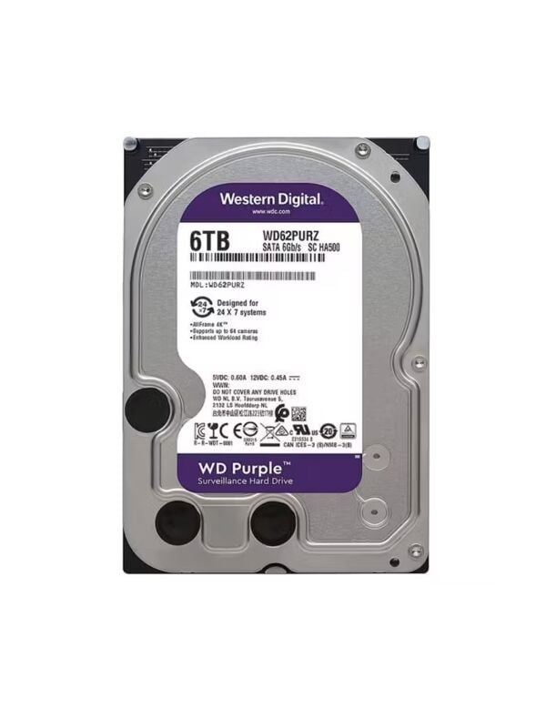 WESTERN DİGİTAL Purple 6TB 5400rpm 64MB Sata3 7/24 Güvenlik 3.5'' Harddisk (WD62PURZ)