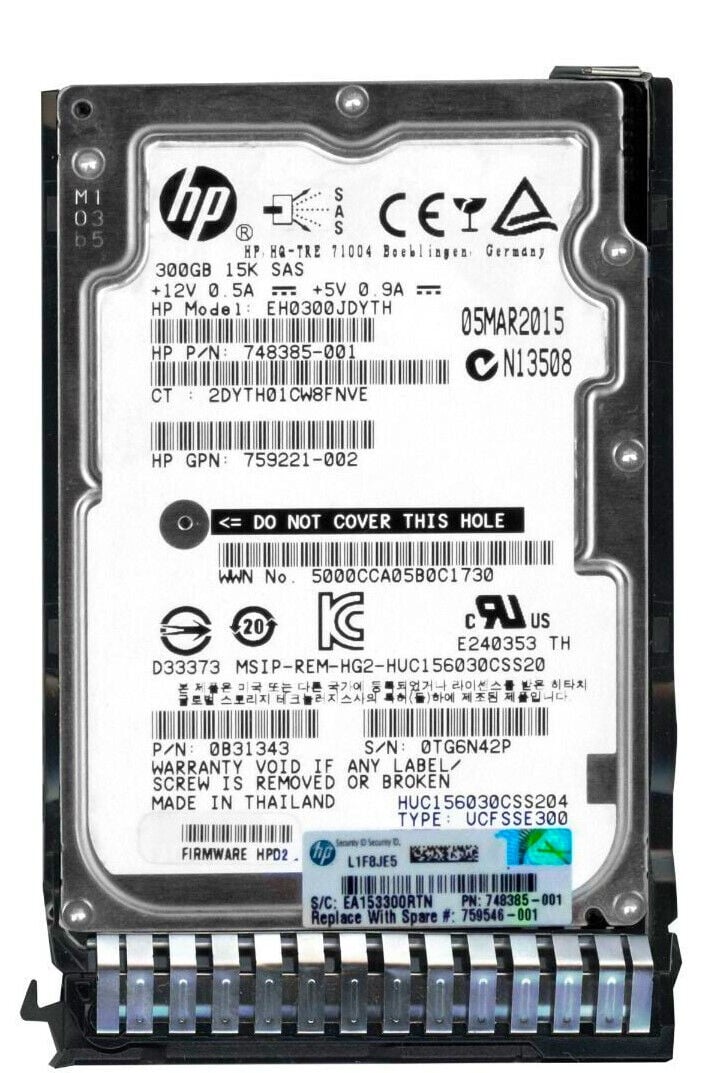 HPE 300GB 15K 12G SAS 2.5'' Server Sunucu Harddisk EH0300JDYTH HUC156030CSS204 748385-001 759221-002 0B31343