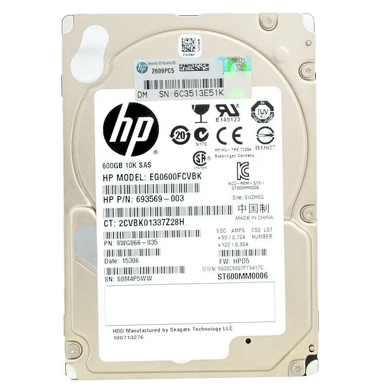 HPE 600GB 10K 6G SAS 2.5'' Server Sunucu Harddisk EG0600FCVBK ST600MM0006 781514-001 872483-004 2C7200-035