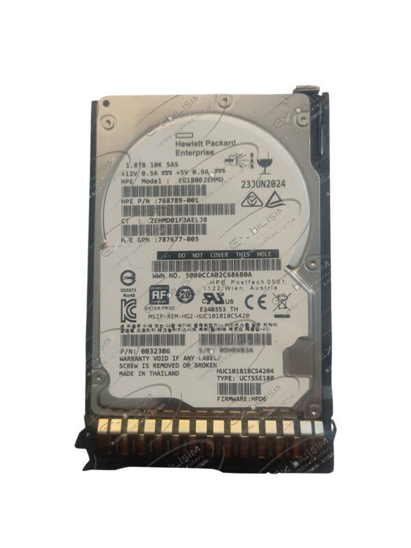 HPE 1.8TB 10K 12G  SAS 2.5'' Server Sunucu Harddisk EG1800JEHMD HUC101818CS4204 768789-001 787677-005 0B31246