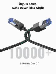 UGREEN 80429 NW153 CAT8 2000MHz Stabil Bant 25GB/s Yüksek Ağ Hızı Örgülü Ethernet Kablosu 1 metre