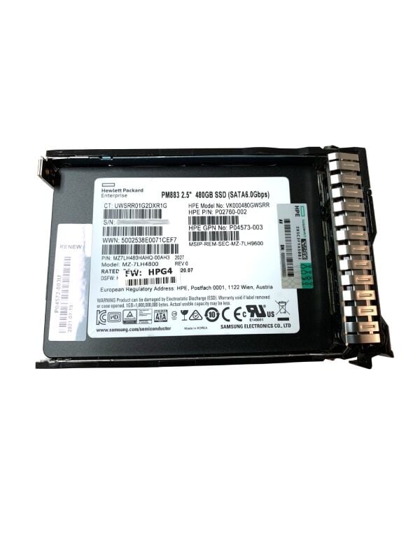 HP HPE EnterPrise 480GB 6G Sata6 RI SFF SC 2.5'' Sunucu SSD PM883 MZ-7LH4800 P02760-002 P04573-003-B21 480GB 2,5 6gb Sata Rı Sff Sc Ds SSD Server Disk