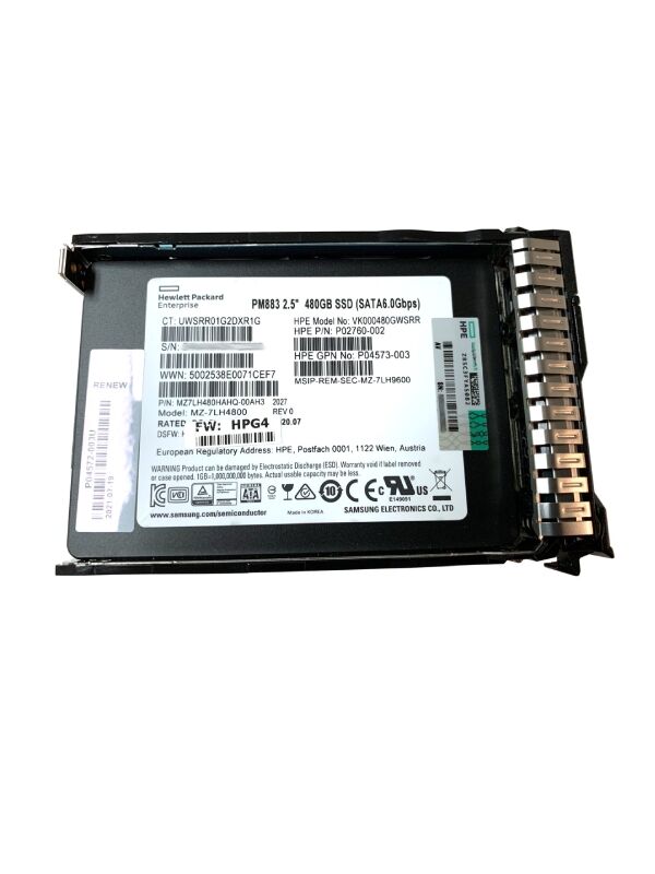 HP HPE EnterPrise 480GB 6G Sata6 RI SFF SC 2.5'' Sunucu SSD PM883 MZ-7LH4800 P02760-002 P04573-003-B21 480GB 2,5 6gb Sata Rı Sff Sc Ds SSD Server Disk