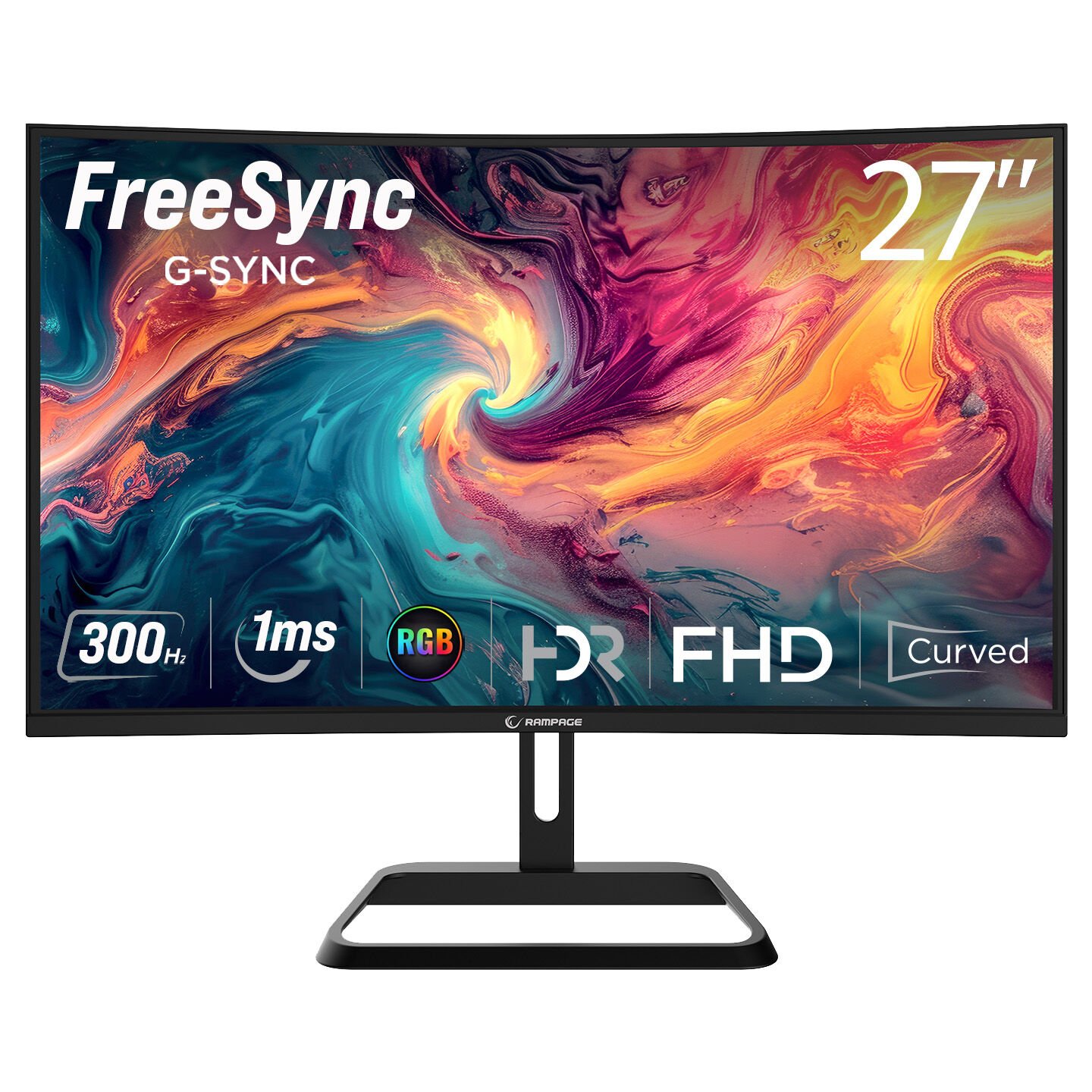 RAMPAGE Xyra XR27C300F 27'' 300Hz 1ms Fast VA FHD FreeSync/Gsync RGB R1500  Curved Oyuncu Monitörü