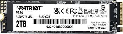 PATRİOT P320 2TB 3000/2200MB/s M.2 PCIe Gen3 x4 SSD 9SE00223-P320P2TBM28