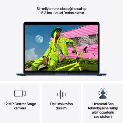 APPLE MacBook Air (M5) 10C CPU 10C GPU 16GB 512GB SSD 15.3'' MacOS Gece Yarısı Dizüstü Bilgisayar A3448