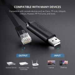 UGREEN 50773 CM204 USB-A to RJ45 Dönüştürücü Stabil Bağlantı Flat Kablo Siyah 1.5metre - 2