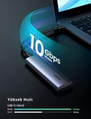 UGREEN 10902 CM400 USB-C 3.1 M.2 NVMe SSD Gen2 UASP Desteği 10GB/s PCIe M-Key M+B Key M.2 Taşınabilir Sabit Disk Muhafazası - 2