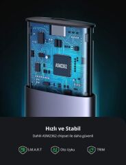 UGREEN 10902 CM400 USB-C 3.1 M.2 NVMe SSD Gen2 UASP Desteği 10GB/s PCIe M-Key M+B Key M.2 Taşınabilir Sabit Disk Muhafazası
