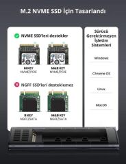 UGREEN 10902 CM400 USB-C 3.1 M.2 NVMe SSD Gen2 UASP Desteği 10GB/s PCIe M-Key M+B Key M.2 Taşınabilir Sabit Disk Muhafazası