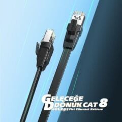 UGREEN 10983 CAT8 2000MHz Stabil Bant 40GB/s U/FTP Flat RJ45 Yassı Ethernet Kablosu Siyah 5metre - 2