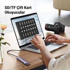UGREEN 15214 CM195 7 in 1 USB-C to 2xUSB-A Çoklayıcı 1x4K/30Hz HDMI 1xUSB-C 3.2 1xSD 1xTF Kart Okuyucu 1xUSB-C PD 100W Şarj Desteği Çok Fonksiyonlu Bağlantı İstasyonu