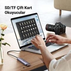 UGREEN 15214 CM195 7 in 1 USB-C to 2xUSB-A Çoklayıcı 1x4K/30Hz HDMI 1xUSB-C 3.2 1xSD 1xTF Kart Okuyucu 1xUSB-C PD 100W Şarj Desteği Çok Fonksiyonlu Bağlantı İstasyonu