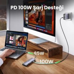 UGREEN 15375 CM498 9 in 1 USB-C to 2xUSB-A Çoklayıcı 1x4K/60Hz HDMI 2xUSB-C 3.2 1xRJ45 Gigabit Ethernet 1xSD 1xTF Kart Okuyucu 1xUSB-C PD 100W Şarj Desteği Çok Fonksiyonlu Bağlantı İstasyonu