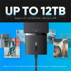 UGREEN 60561 CM257 12TB'a Kadar SSD/HDD Desteği 5GB/s Veri Aktarımı USB 3.0 to SATA Harddisk Dönüştürücü
