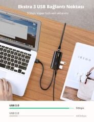 UGREEN 20265 USB-A 3.0 to 3xUSB-A Çoklayıcı 1xRJ45 1000MB/s Gigabit Ethernet Dönüştürücü 3 Port Hub USB Çoklayıcı - 2
