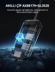 UGREEN 20265 USB 3.0 1000MB/s Gigabit Ethernet RJ45 Dönüştürücü 3 Port Hub USB Çoklayıcı