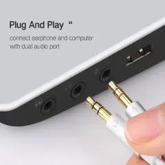 UGREEN 20898 AV140 2x3.5mm Erkek 1x3.5mm Dişi ABS Kılıflı Konnektör Ayırıcı Ses Kablosu Siyah 20cm - 2