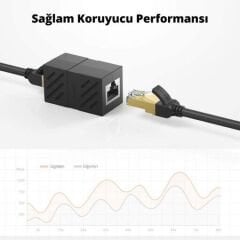 UGREEN 20390 CAT7 RJ45 Ethernet Kablo Birleştirme Aparatı 10GB/s'ye Kadar Veri Aktarım Hızı Siyah