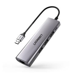 UGREEN 20915 CM475 USB-A 3.0 to 3xUSB-A 3.0 1xRJ45 Gigabit Çok Fonksiyonlu Ethernet Adaptörü