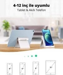 UGREEN 30485 LP115 4''-11'' 15° ile 100° Ayarlanabilir Çok Açılı Kaymaz Ped Katlanabilir Taşınabilir Masaüstü Tablet ve Telefon Standı Beyaz - 2