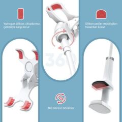 UGREEN 30488 LP113 3.7''-7.2'' Ayarlanabilir 360° Dönebilir Kaymaz Ped Flexible Çelik Alüminyum Karışık Tasarım Esnek Yatak Masa Tablet ve Telefon Tutucu Beyaz 90cm