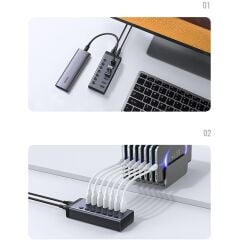 UGREEN 30778 7 Port USB 3.0 Bağlantı Noktası 5Gbps Aktarım Hızı Hub Çoklayıcı ve Şarj İstasyonu