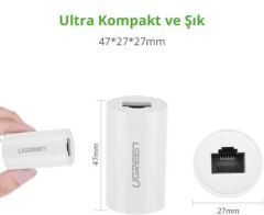 UGREEN 30837 RJ45 Ethernet Kablo Birleştirme Aparatı Yuvarlak 10GB/s'e Kadar Veri Aktarım Hızı Siyah