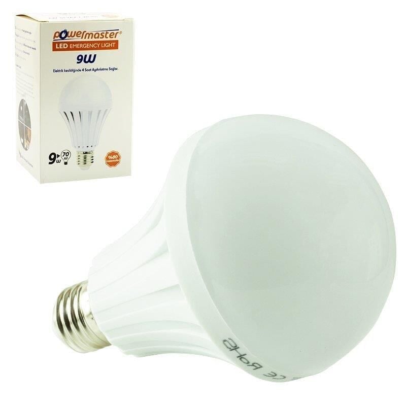 13386* POWERMASTER E27 9W 220V Şarjlı Beyaz Işık Led Ampul 6500K