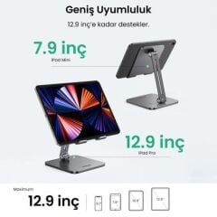 UGREEN 40393 LP134 150 Derece Ayarlanabilir Açı 7.9''-12.9'' Alüminyum Gövde Katlanabilir Masaüstü Telefon ve Tablet Standı Antrasit