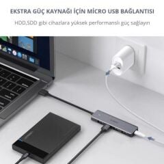 UGREEN 50985 USB 3.0 4 Port USB Hub Çoklayıcı Dönüştürücü 5Gbps Veri Transfer Hızı