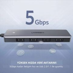 UGREEN 50985 USB 3.0 4 Port USB Hub Çoklayıcı Dönüştürücü 5Gbps Veri Transfer Hızı