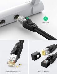UGREEN 70172 NW121 CAT8 2000MHz Bant 25GB/s Daha Yüksek Ağ Hızı Ethernet Kablosu Siyah 5metre