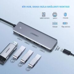 UGREEN 70336 CM219 USB-C to 4x USB 3.0 5GB/s Yüksek Hız USB Hub Çoklayıcı