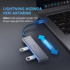 UGREEN 70336 CM219 USB-C to 4x USB 3.0 5GB/s Yüksek Hız USB Hub Çoklayıcı