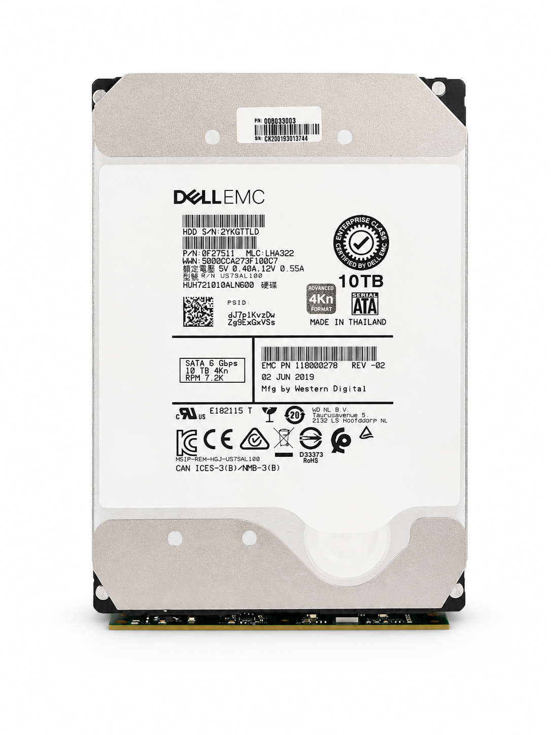 DELL EMC 10TB 7200RMB SATA 10G 4Kn 6Gbps 3.5'' Sunucu Harddisk HUH721010ALN600 / 0F27511
