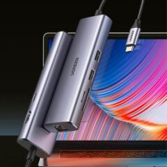 UGREEN 90568 7 in 1 1000Mbps Gigabit Ethernet HDMI Kart Okuyucu USB Çoklayıcı Hub Adaptör
