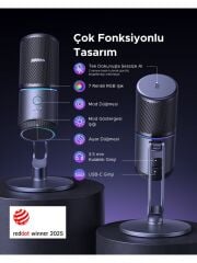 UGREEN 35629 CM769 ENC / DSP RGB Işıklı Oyun USB Masaüstü Mikrofon