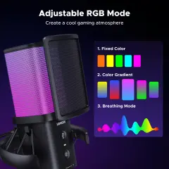 UGREEN 65629 CM581 DSP / ENC Gürültü Engelleme Özellikli RGB 7 Işıklı USB Masaüstü Mikrofon