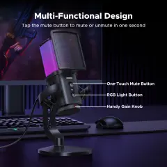 UGREEN 65629 CM581 DSP / ENC Gürültü Engelleme Özellikli RGB 7 Işıklı USB Masaüstü Mikrofon