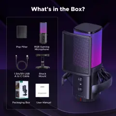 UGREEN 65629 CM581 DSP / ENC Gürültü Engelleme Özellikli RGB 7 Işıklı USB Masaüstü Mikrofon