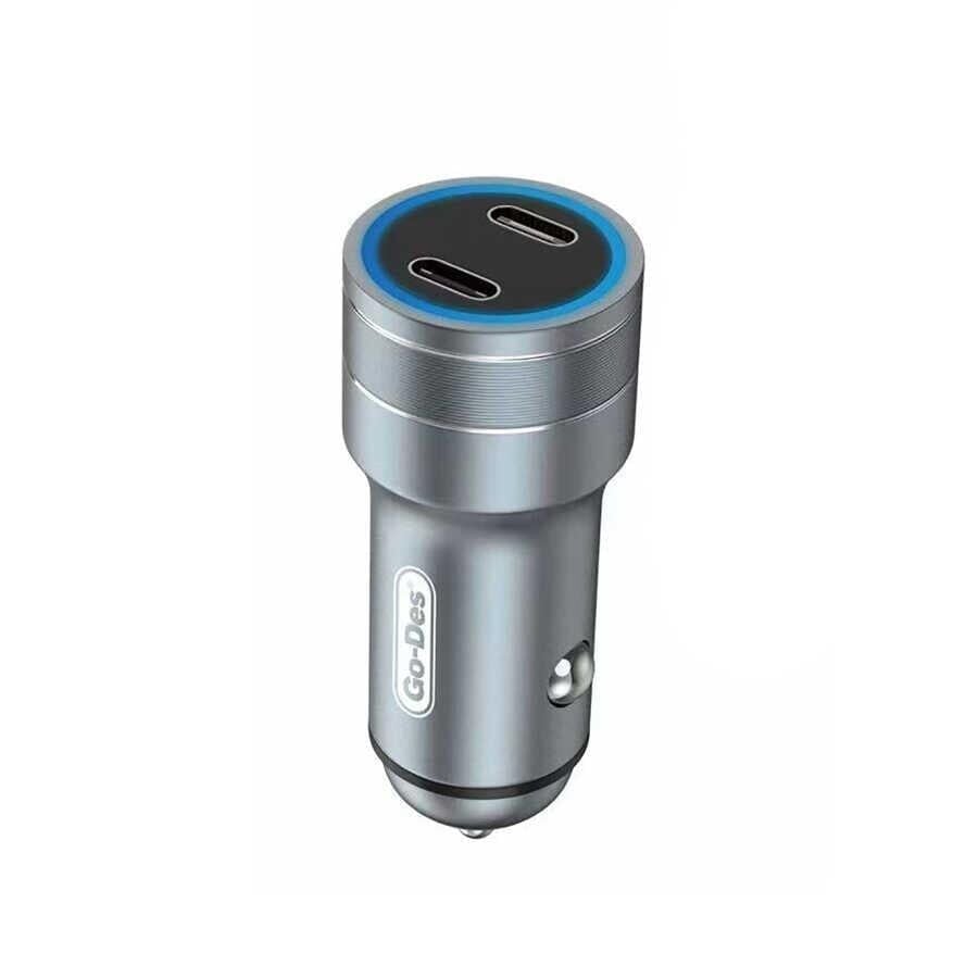 GO DES GD-QC2019 40W Çift PD Çıkışlı Led Işıklı Metal Araç Şarj Başlığı