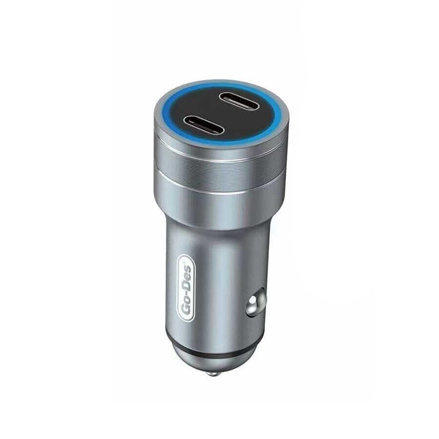GO DES GD-QC2019 40W Çift PD Çıkışlı Led Işıklı Metal Araç Şarj Başlığı