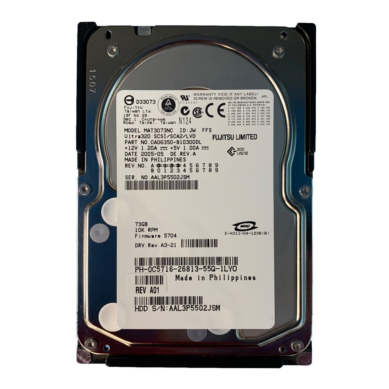 (2.EL) FUJITSU 73GB 10K 8MB 3.5'' Sunucu Harddisk MAT3073NC Ultra 320 SCSI/SCA2/LVD